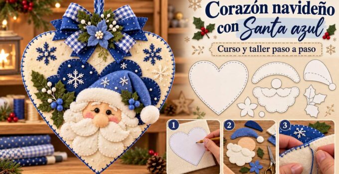 Curso y taller: corazón navideño con Santa azul Curso y taller: corazón navideño con Santa azul