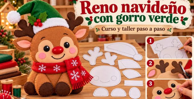 Curso y taller: reno navideño con gorro verde Curso y taller: reno navideño con gorro verde