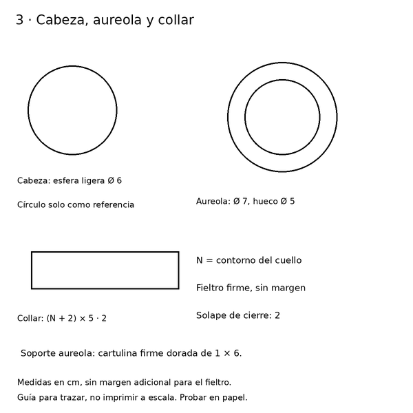 Curso y taller: ángel navideño con botella y alas 4 Guías de cabeza, aureola dorada y collar desmontable del ángel