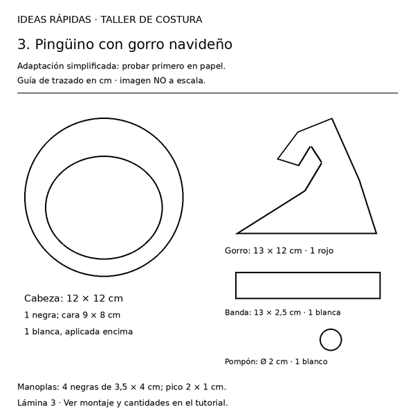 Curso y taller: cenefa navideña con moldes 4 Molde con medidas para cenefa navideña: pingüino con gorro navideño