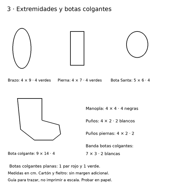 Curso y taller: chimenea navideña con Santa y moldes 4 Moldes de brazos, piernas y botas de Santa y botas navideñas colgantes