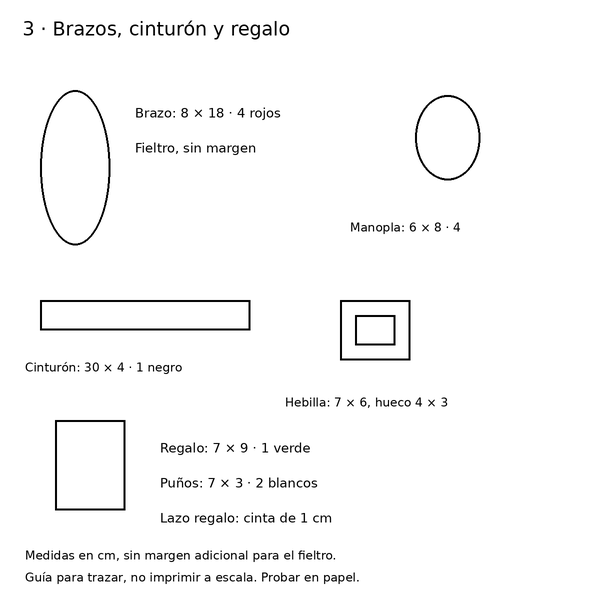 Curso y taller: dispensador de bolsas de Santa 4 Guías de brazos, manoplas, cinturón, hebilla y regalo de Santa