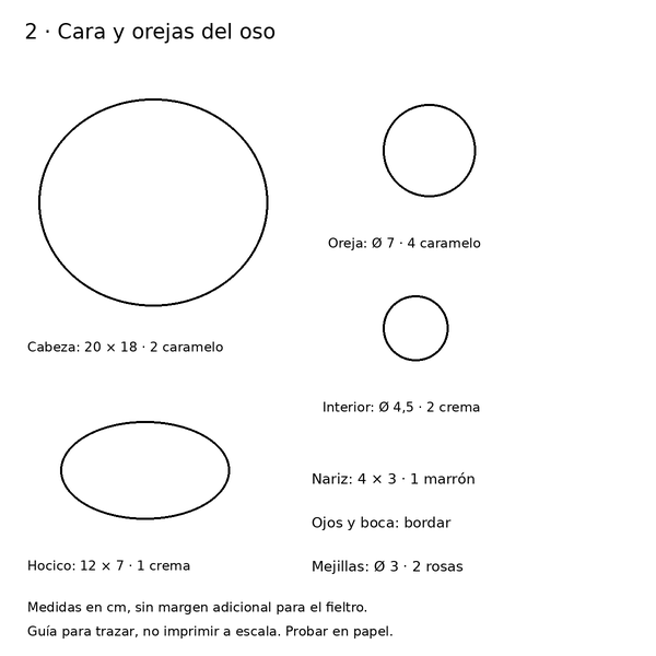 Curso y taller: forro de botella con oso navideño 3 Moldes de cabeza, orejas, hocico y nariz del oso navideño
