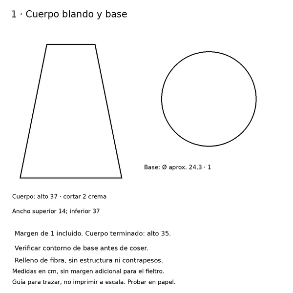 Curso y taller: gnomo navideño de cuadros con moldes 2 Moldes con medidas del cuerpo blando y base circular del gnomo