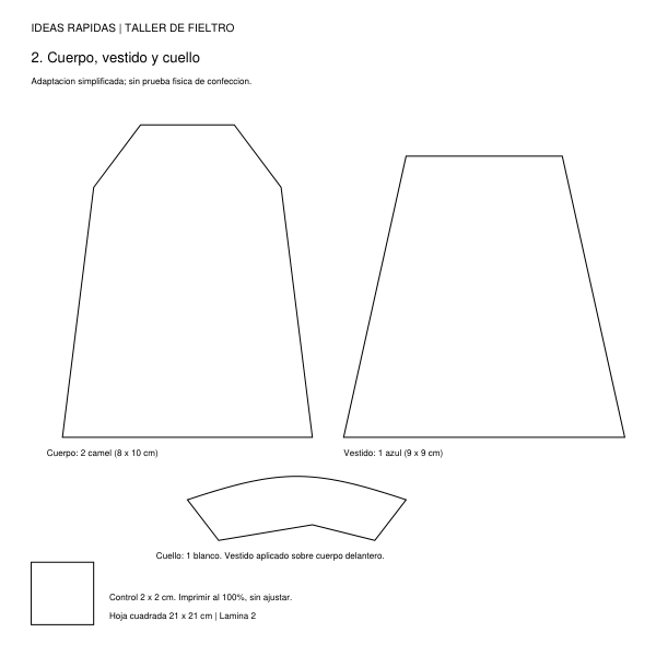 Curso y taller: muñeca de jengibre con vestido azul 3 Molde cuadrado 2 para muñeca de jengibre navideña de fieltro