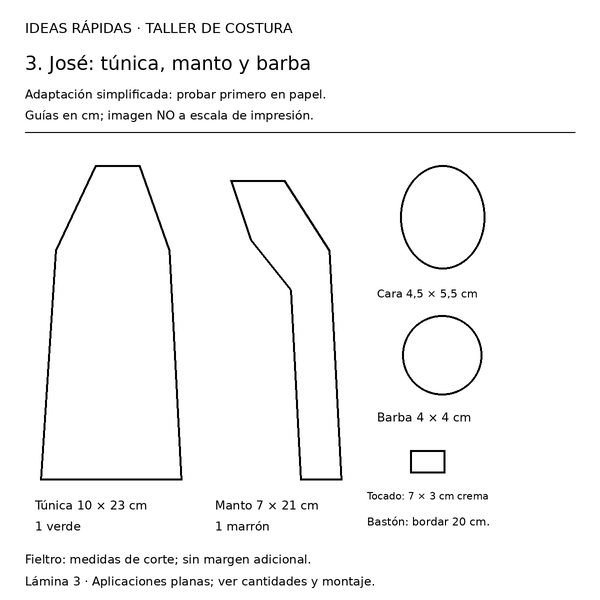 Curso y taller: nacimiento navideño de fieltro 4 Guía con medidas para nacimiento navideño de fieltro: José con túnica y manto