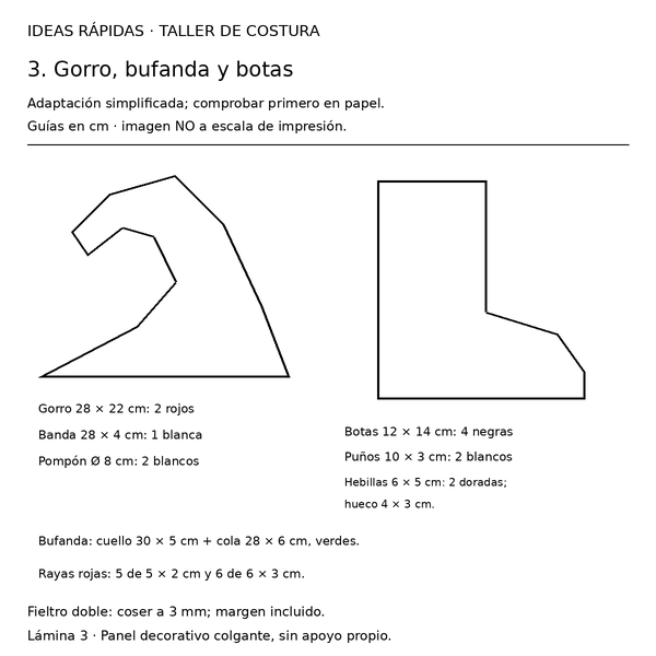 Curso y taller: oso navideño con regalo y bastón 4 Guía con medidas de oso navideño con regalo y bastón: Gorro, bufanda y botas