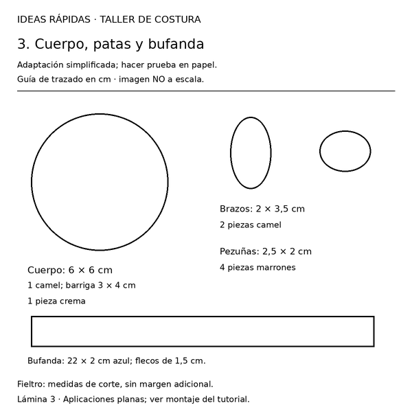 Curso y taller: portacubiertos de reno con moldes 4 Molde con medidas de portacubiertos de reno: cuerpo, patas y bufanda