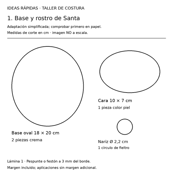 Curso y taller: Santa de fieltro con corazón 2 Guía con medidas: base y rostro para Santa de fieltro con corazón