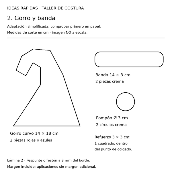 Curso y taller: Santa de fieltro con corazón 3 Guía con medidas: gorro y banda para Santa de fieltro con corazón