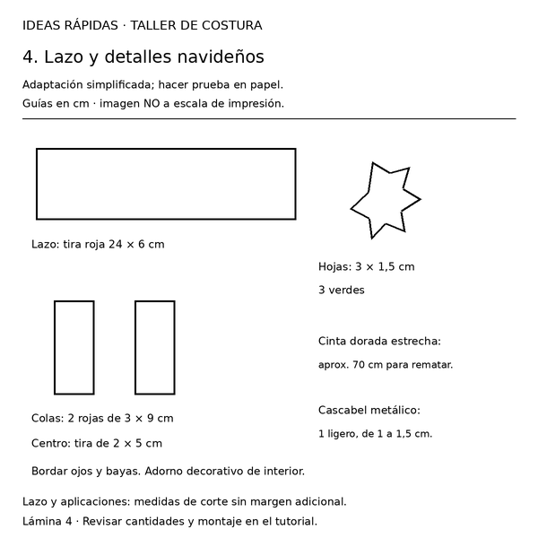 Curso y taller: Santa con lazo y cascabel 5 Molde con medidas de Santa con lazo y cascabel: Lazo y detalles navideños