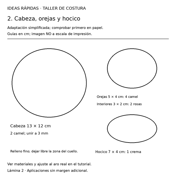 Curso y taller: toallero navideño de reno con moldes 3 Guía con medidas para toallero navideño de reno: Cabeza, orejas y hocico