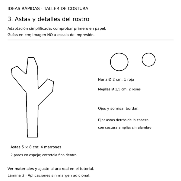 Curso y taller: toallero navideño de reno con moldes 4 Guía con medidas para toallero navideño de reno: Astas y detalles del rostro